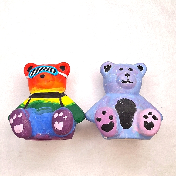 Handpainted bear piggy banks (set of 2) Rainbow and Nightsky - Picture 1 of 9